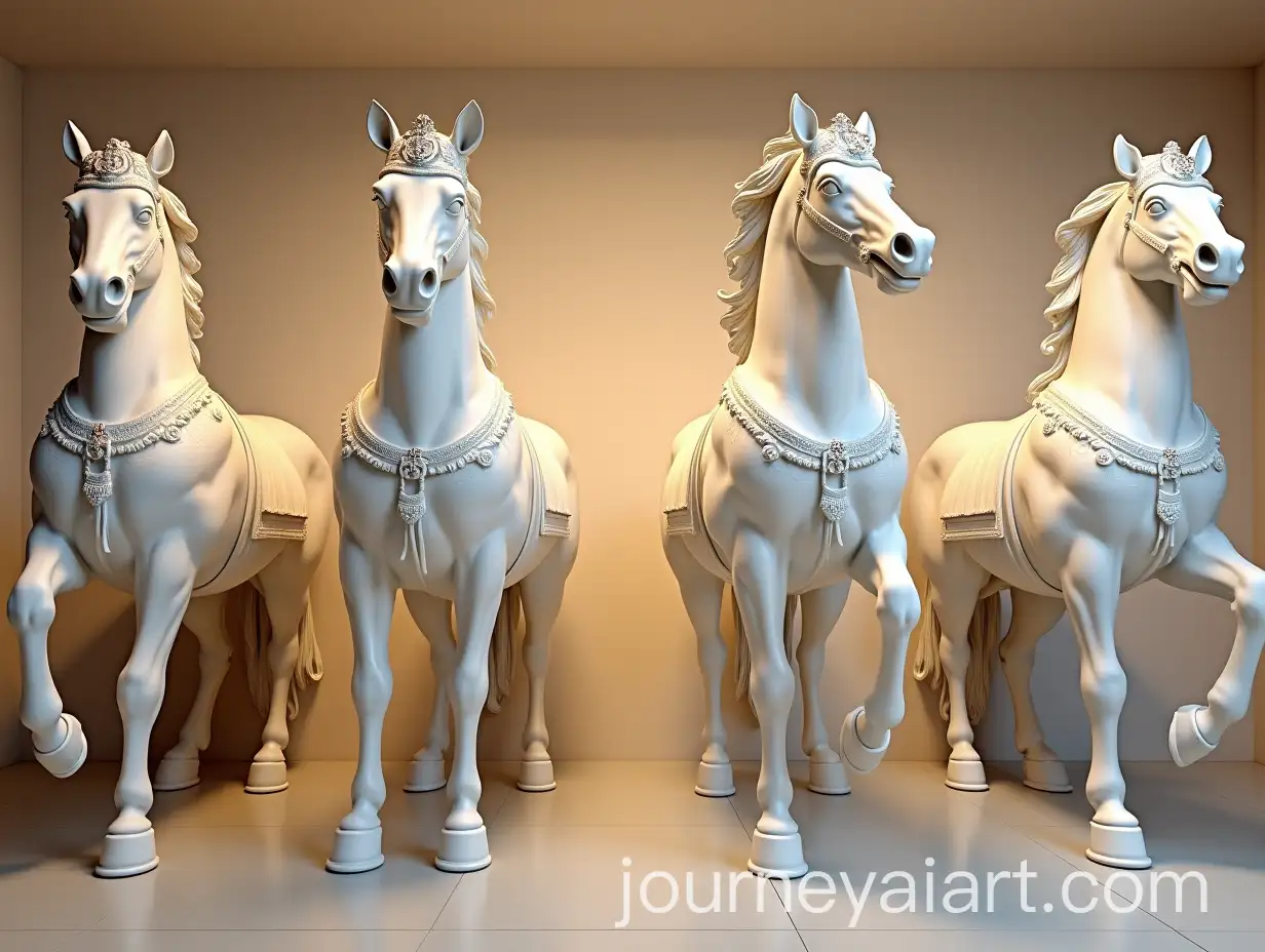 Roman-Style-White-Sculptures-of-Horses-with-Royal-Attire-andAI-Art-Prompt-Expansion-Illuminated-Italy-Map