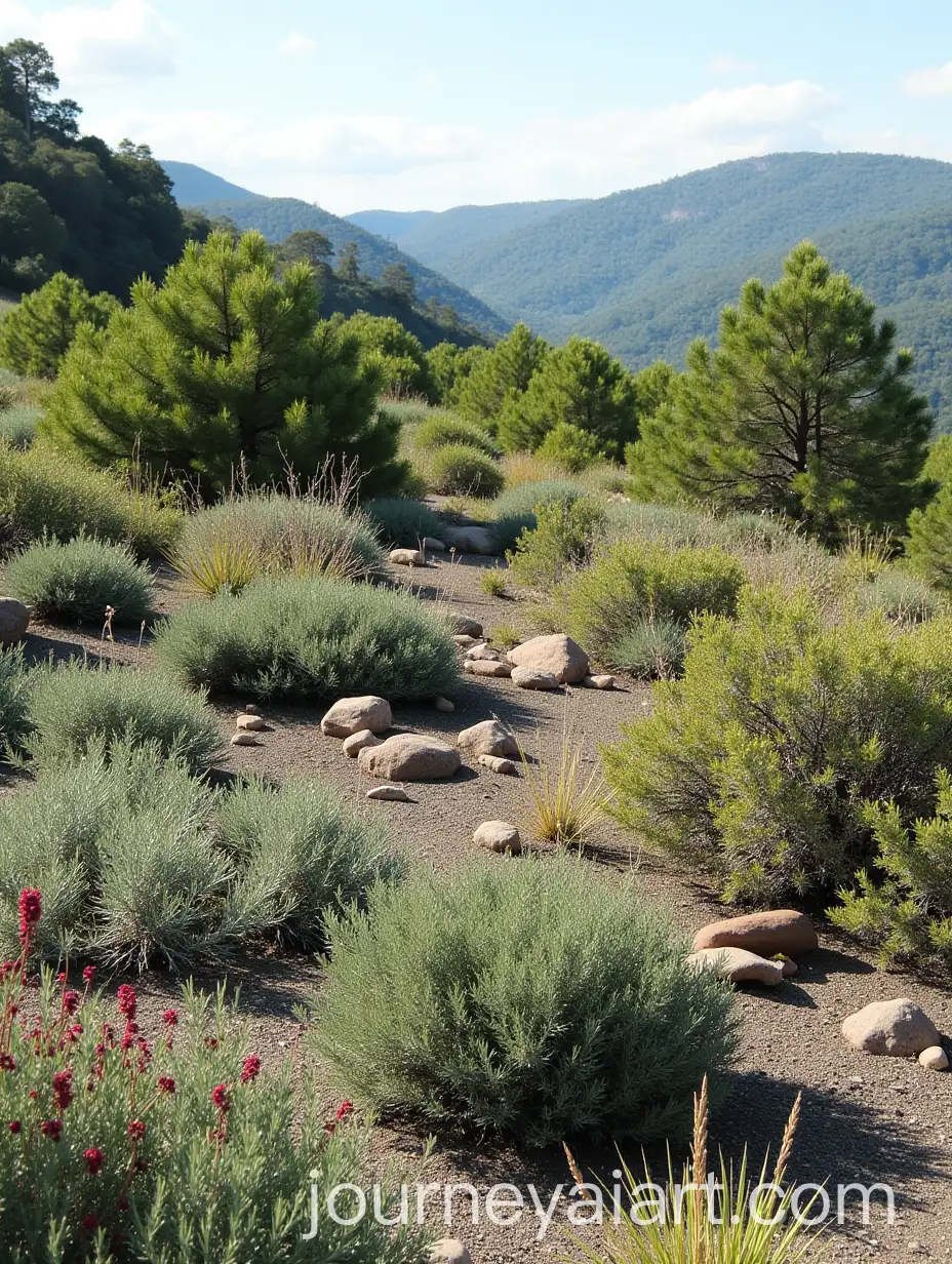 Landscape-Composition-of-Junipers-Barberries-and-Spiraea-in-a-Natural-Garden-Setting
