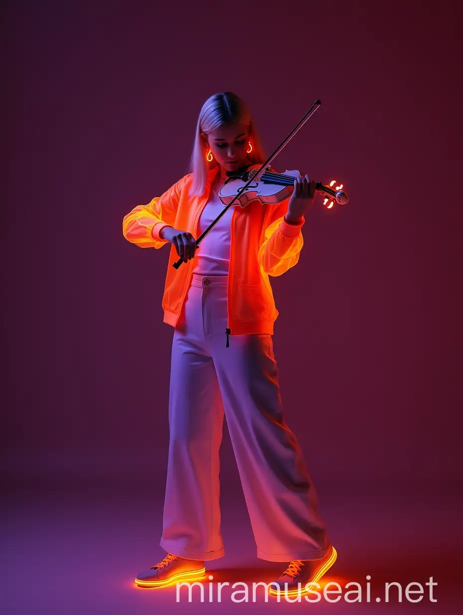 Professional Blonde Violinist in Neon Glow