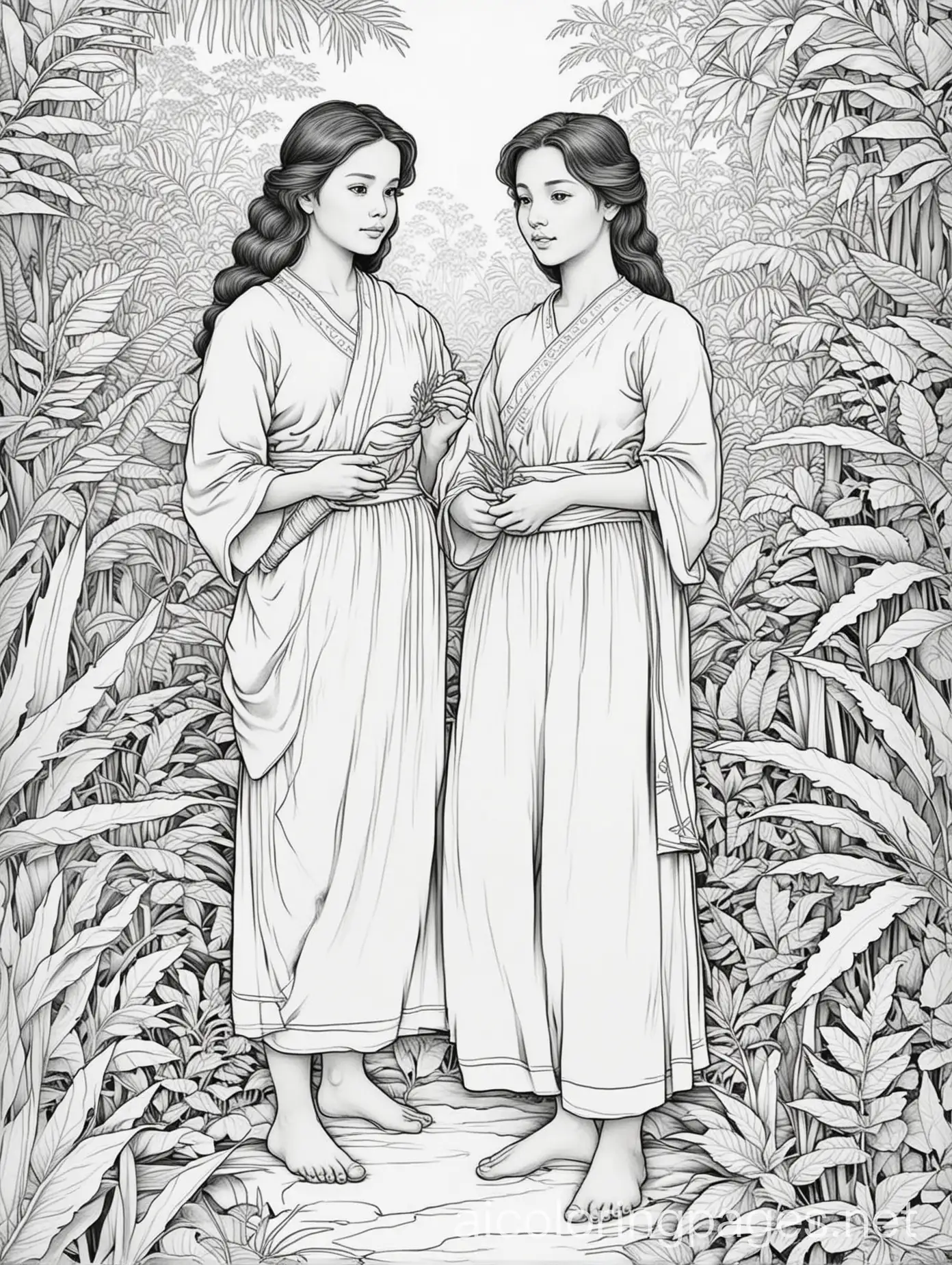 Two-Women-in-Philippines-Native-Clothing-Searching-in-Jungle