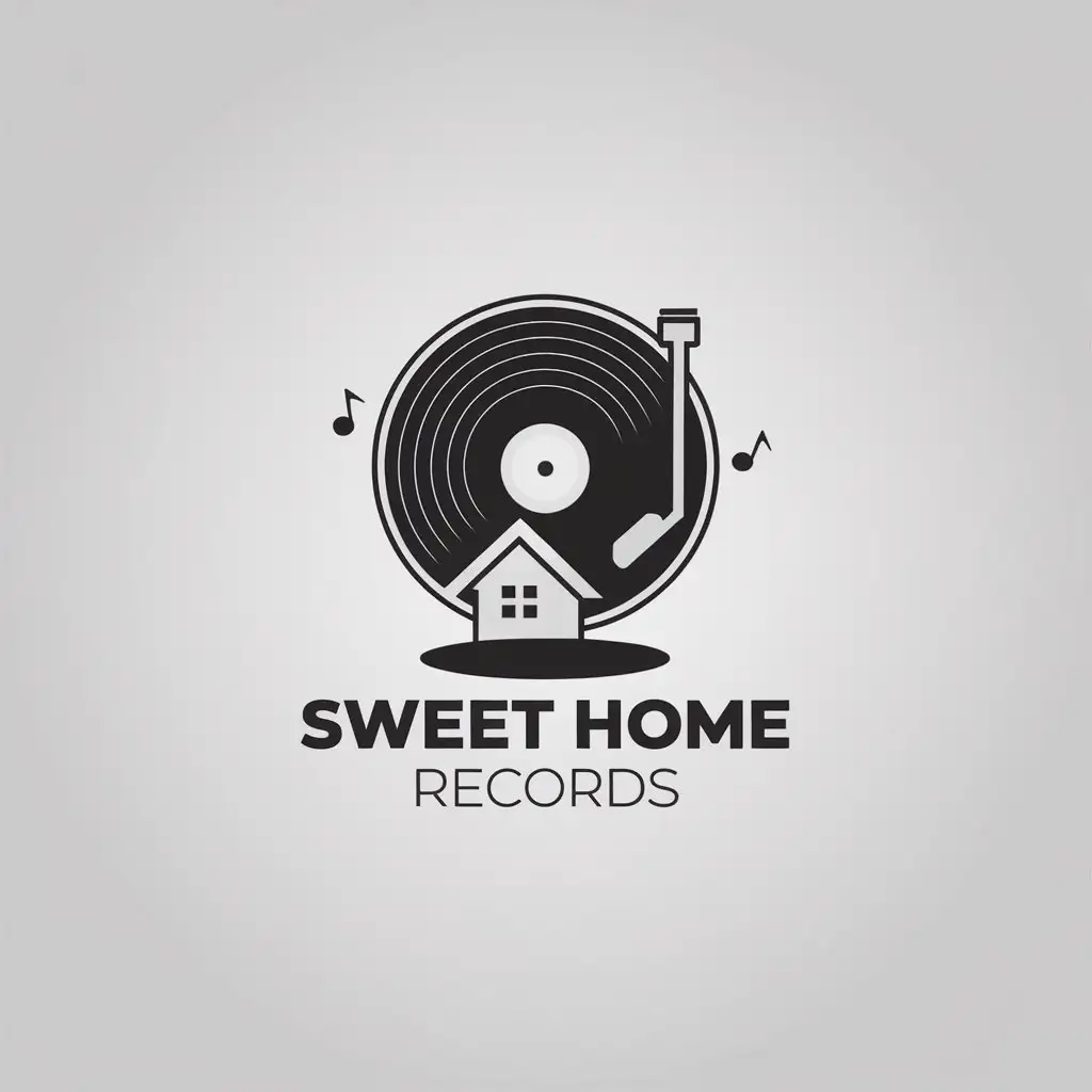 LOGO Design for Sweet Home Records Vinyl and House Symbol in Minimalistic Style