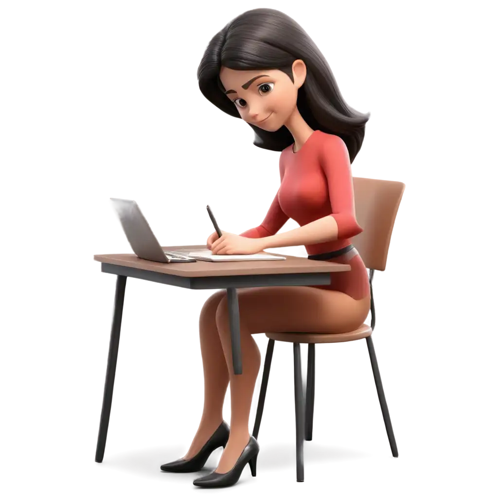 3D-Woman-Writing-at-Table-PNG-Image-for-Enhanced-Clarity-and-Detail