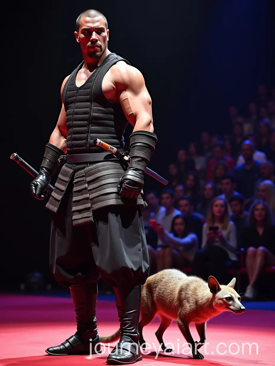 Muscular-Samurai-and-Mongoose-on-Americas-Got-Talent-Stage