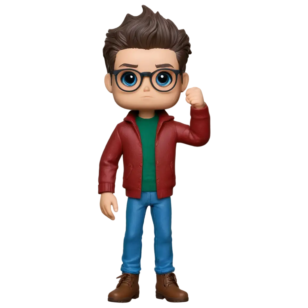 Funko-Pop-Boy-with-Brown-Boots-Red-Pants-Green-Sweater-Black-Round-Glasses-PNG-Image