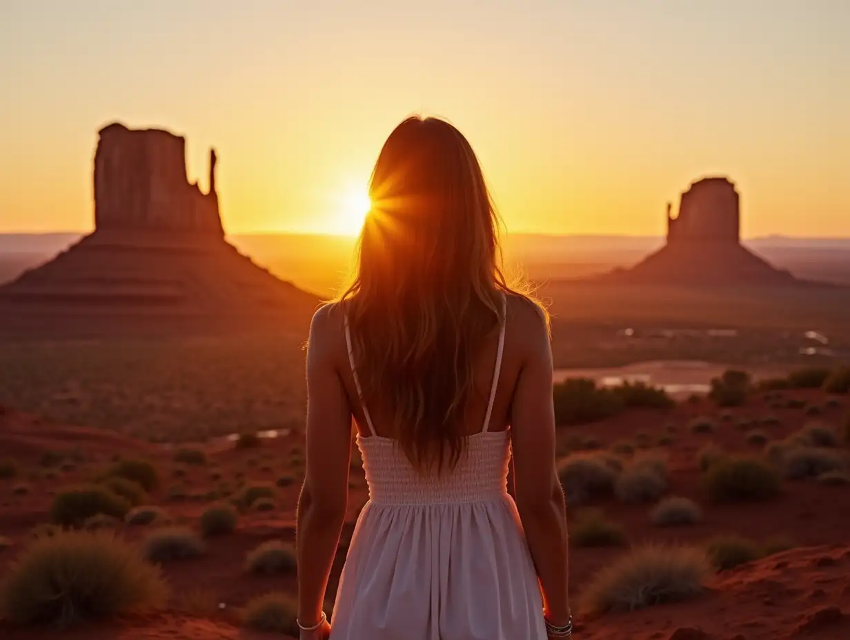 Sunset-Elegance-Girl-in-Dress-Amid-Monument-Valley-Grandeur