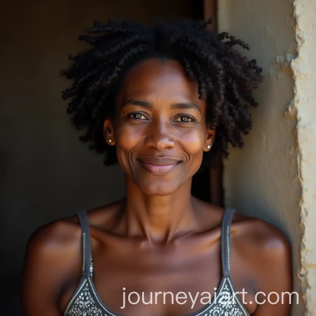 Portrait-of-a-52YearOld-Village-Woman-with-Black-Hair-and-Dark-Skin