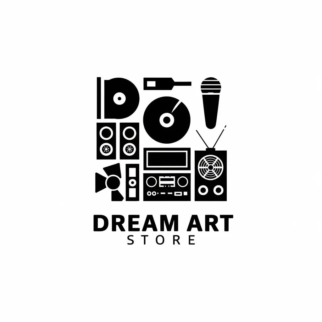 LOGO Design for Dream Art Store Minimalistic Vector with Electronic Set and Spare Parts Theme