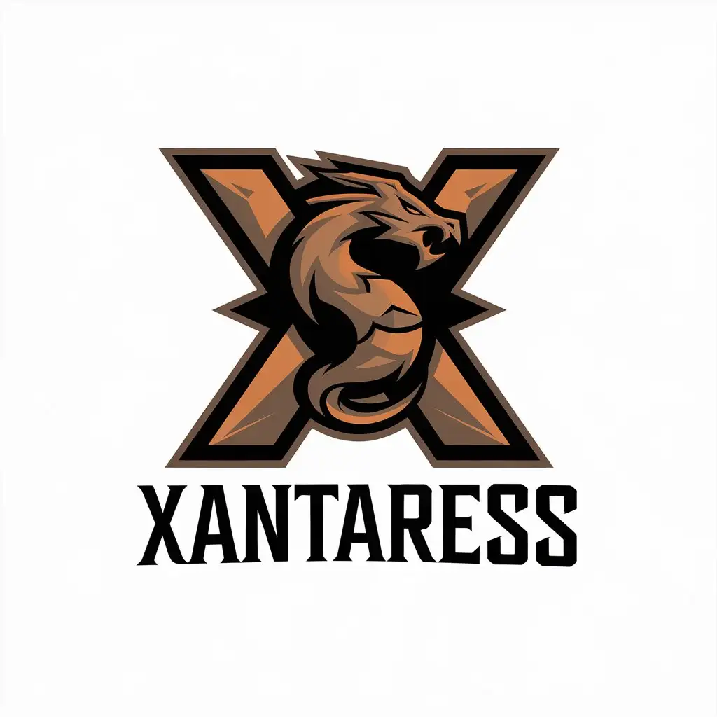 a vector logo design,with the text "Xantaress", main symbol:Letter X and a dragon in it for counter strike,Moderate,be used in Internet industry,clear background