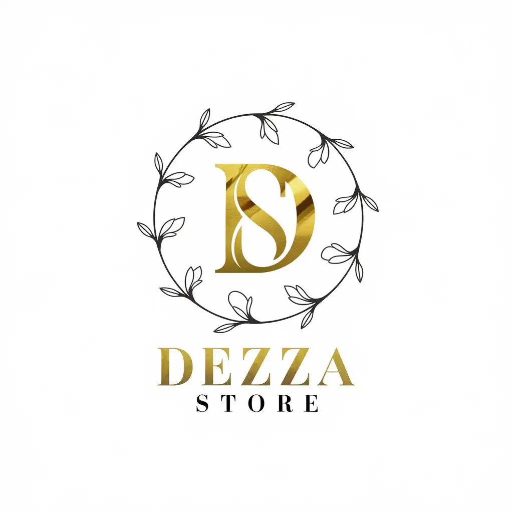 LOGO-Design-For-Dezza-Store-Goldened-DS-Letters-with-Metallic-Effect-and-Minimalist-Floral-Circle