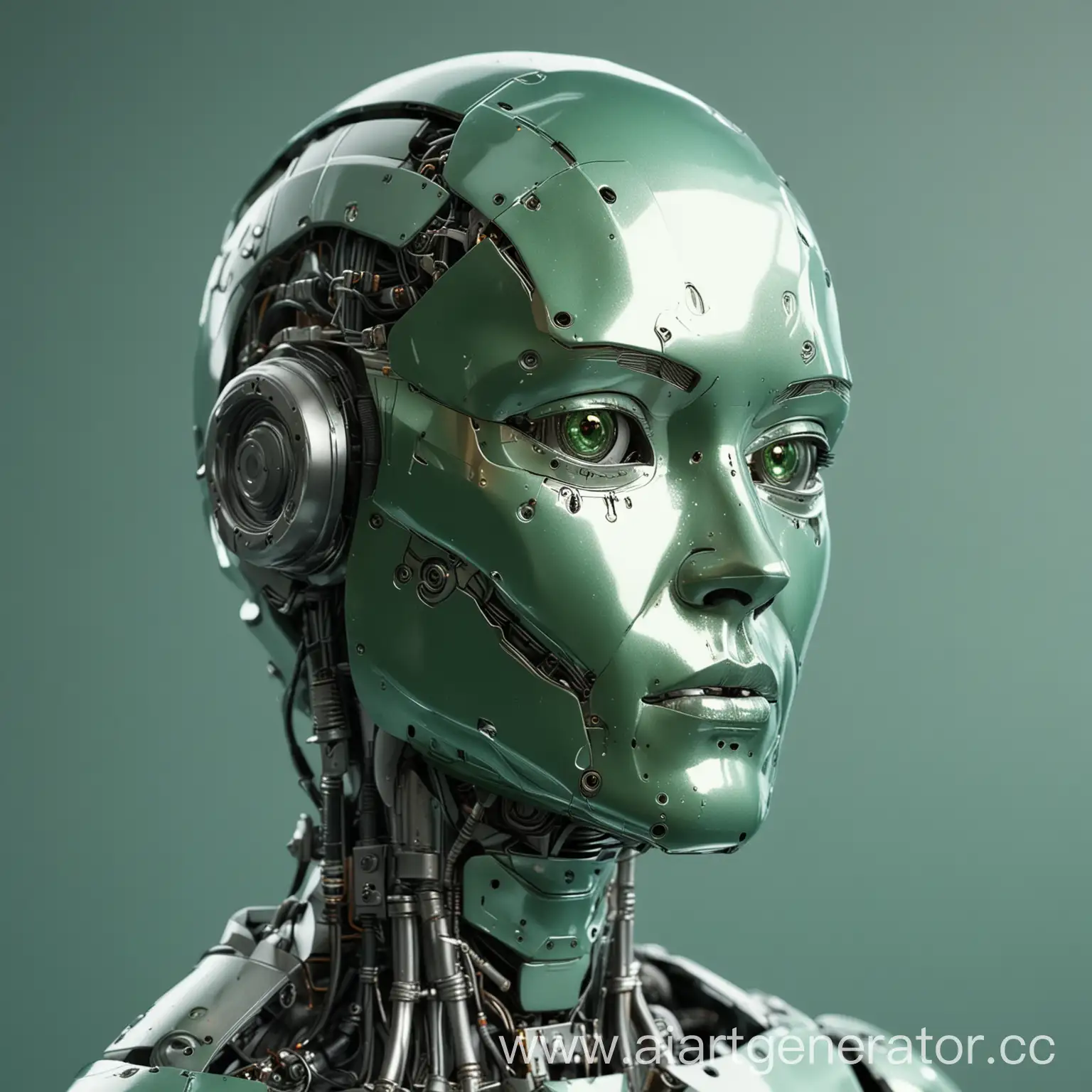 Futuristic-Robot-Head-in-Soft-Green-with-Metallic-Sheen