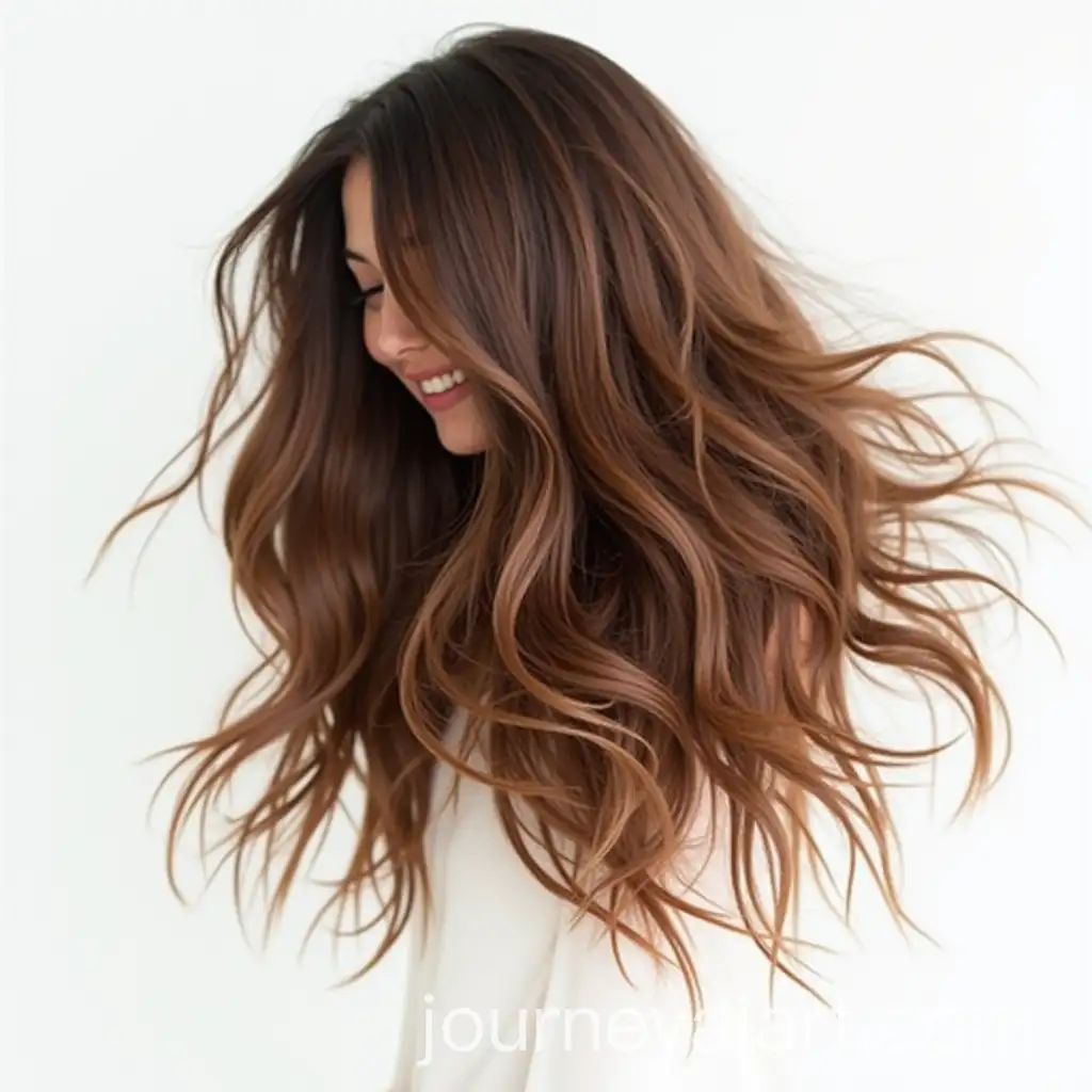 Brown-Wave-Hair-Mid-Air-with-Clear-Background