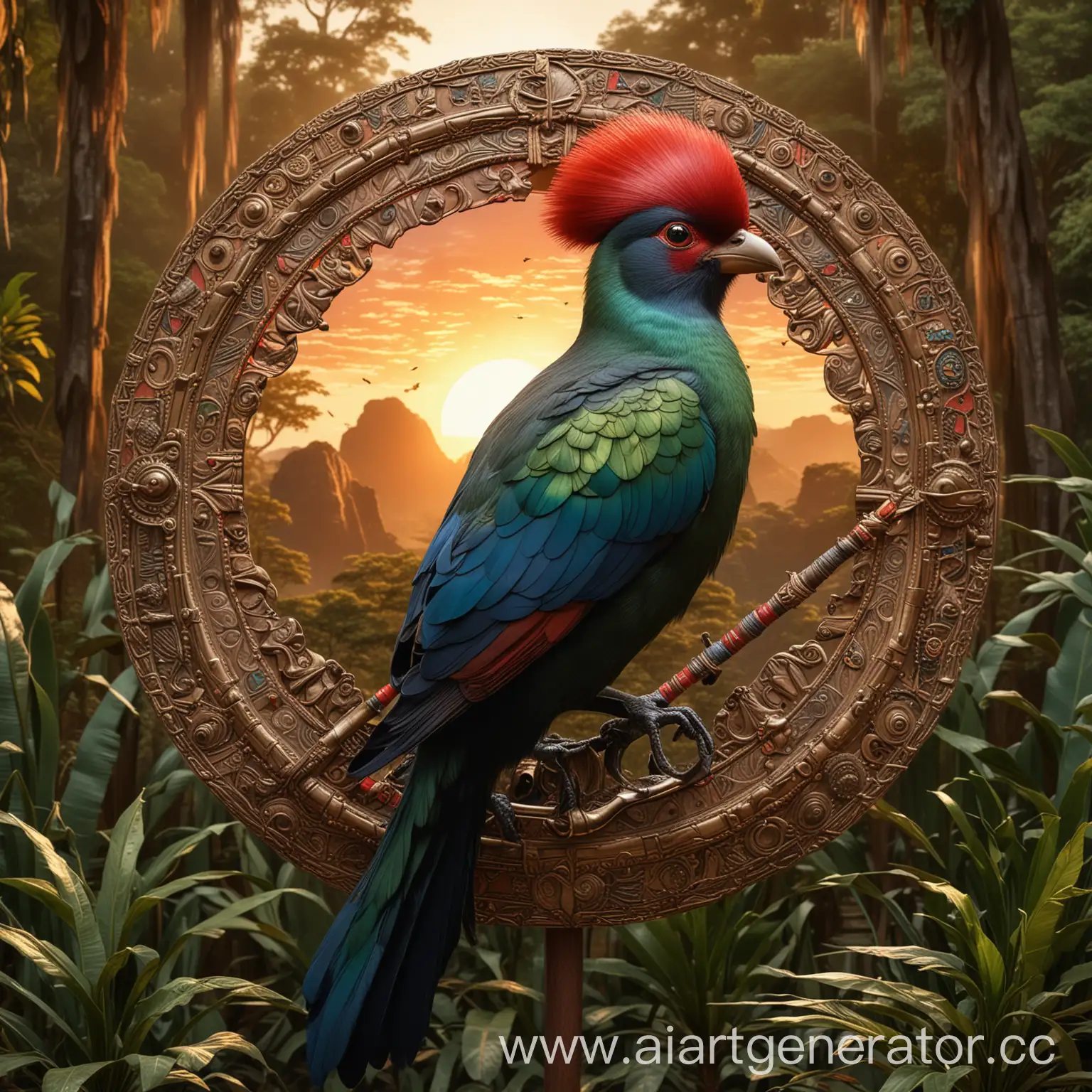 Regal-Angolan-Warrior-as-a-RedCrested-Turaco-in-Majestic-Tropical-Landscape