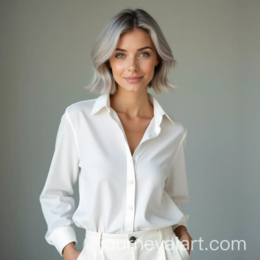 Stylish-Woman-in-White-Shirt-and-Wide-Pants-with-Gray-Blond-Hair