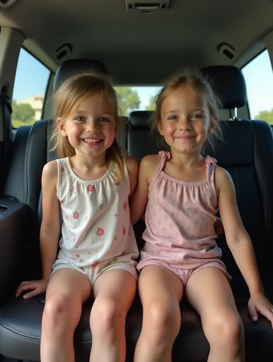 Two-Little-Girls-in-Summer-Outfits-Sitting-in-the-Back-Seat-of-an-SUV