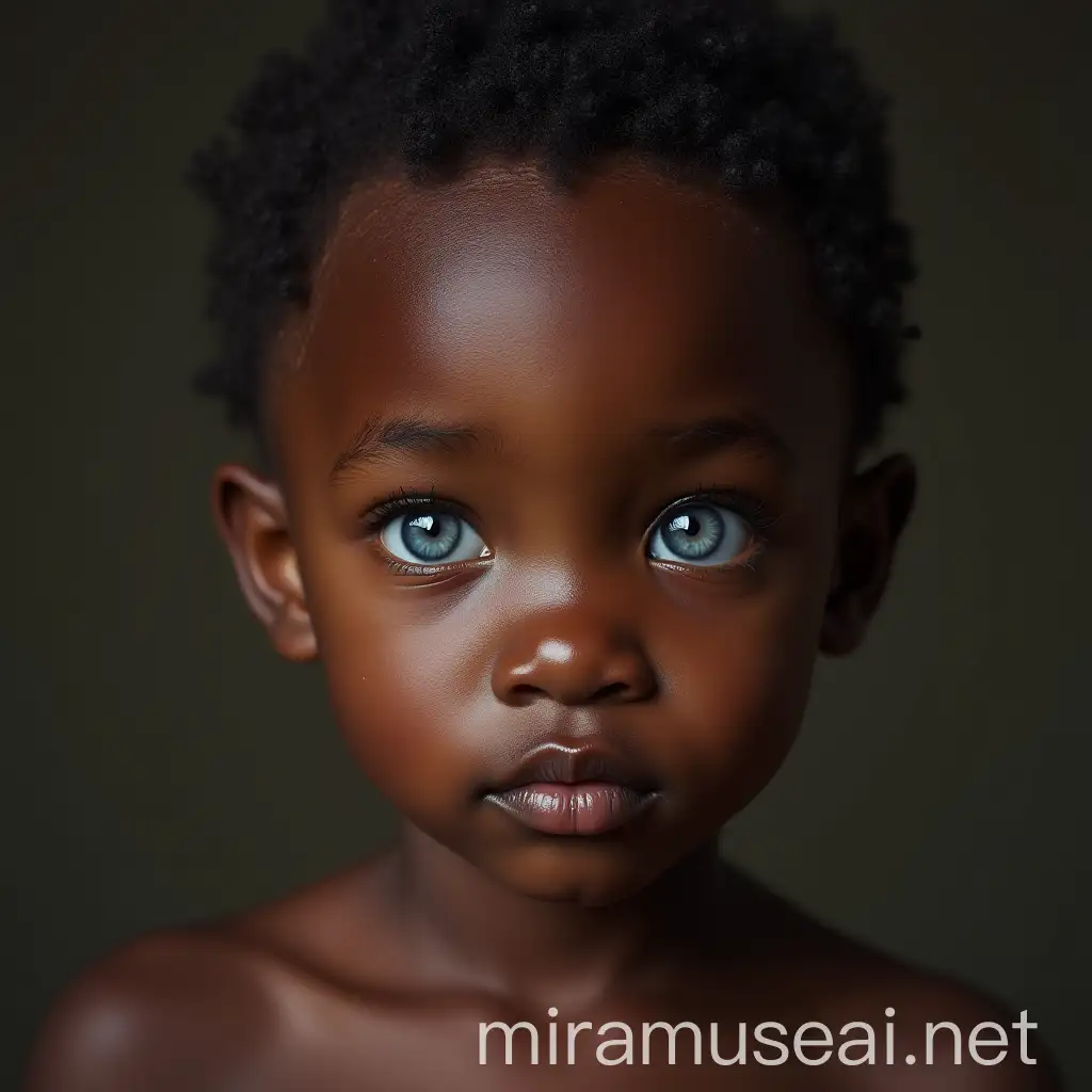 Strong African Child with Striking Blue Eyes Portrait