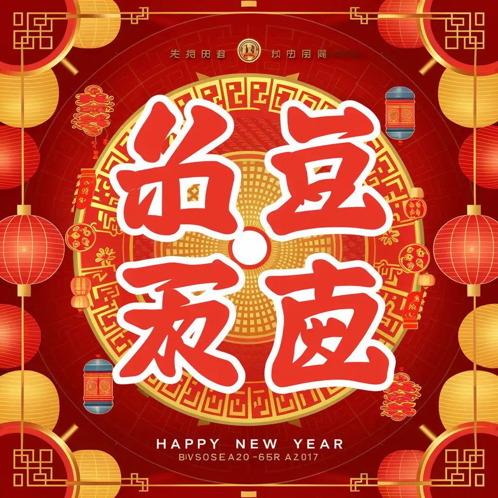 春节海报，中间有四个汉字新年快乐