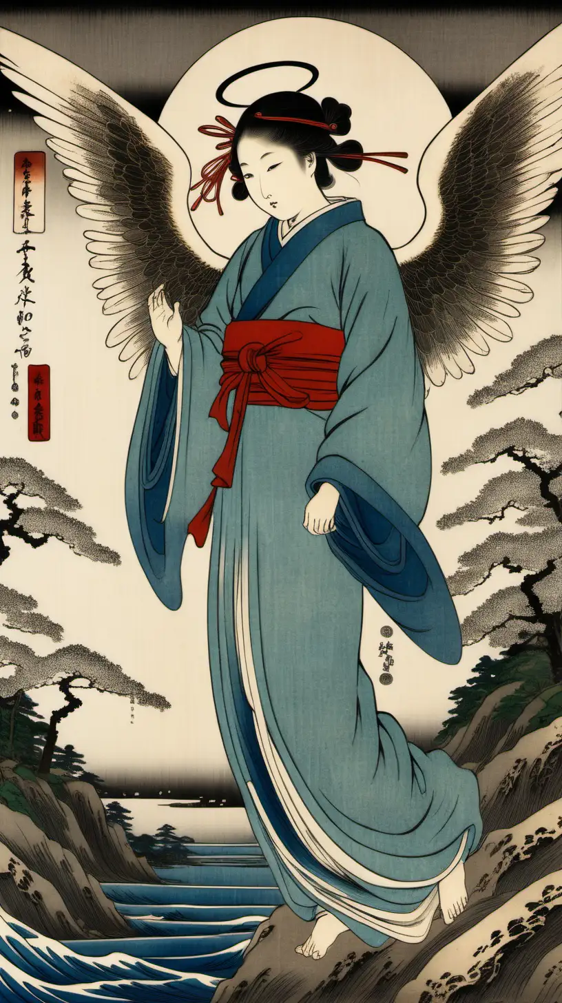 Highly Detailed Angel in Hiroshige Painting Style