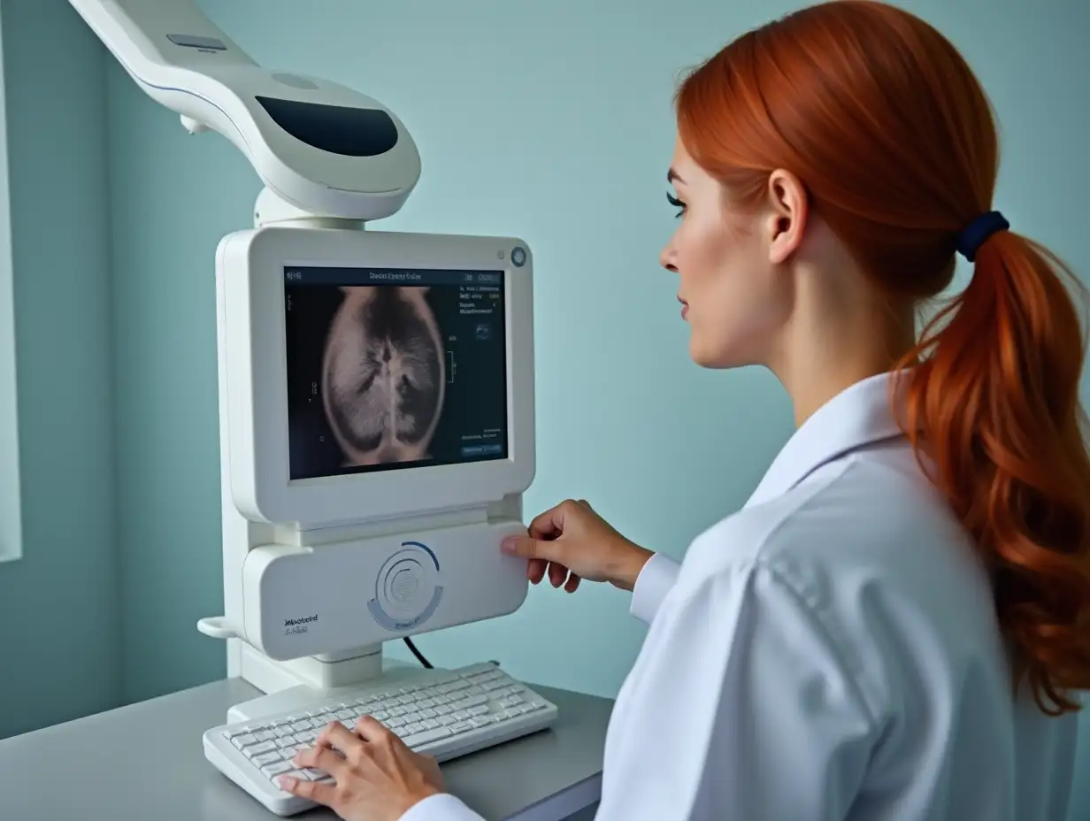 Red-Haired-Doctor-Using-Ultrasound-Scanner-in-Breast-Examination