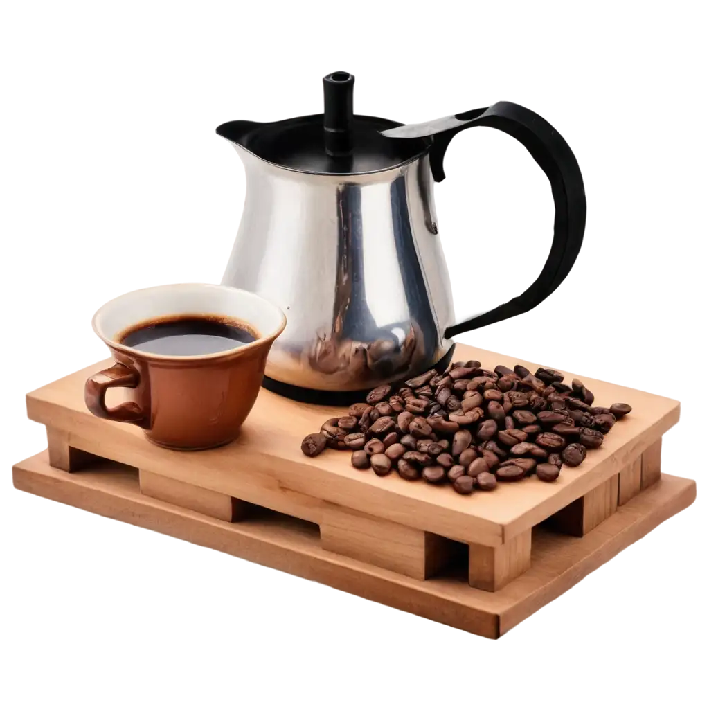 HighQuality-PNG-Image-of-Coffee-in-a-Cezve-on-a-Beautiful-Table-with-Coffee-Beans-Nearby