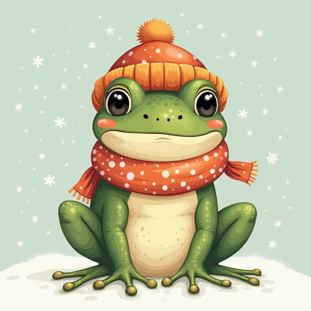 Whimsical Kawaii Tree Frog in a Winter Hat