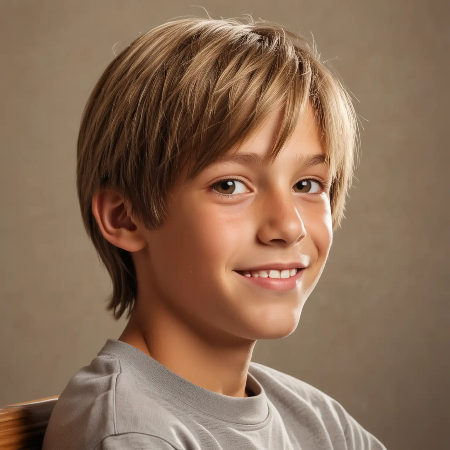 Happy ThirteenYearOld Boy Sitting for School Photo in Sunlight