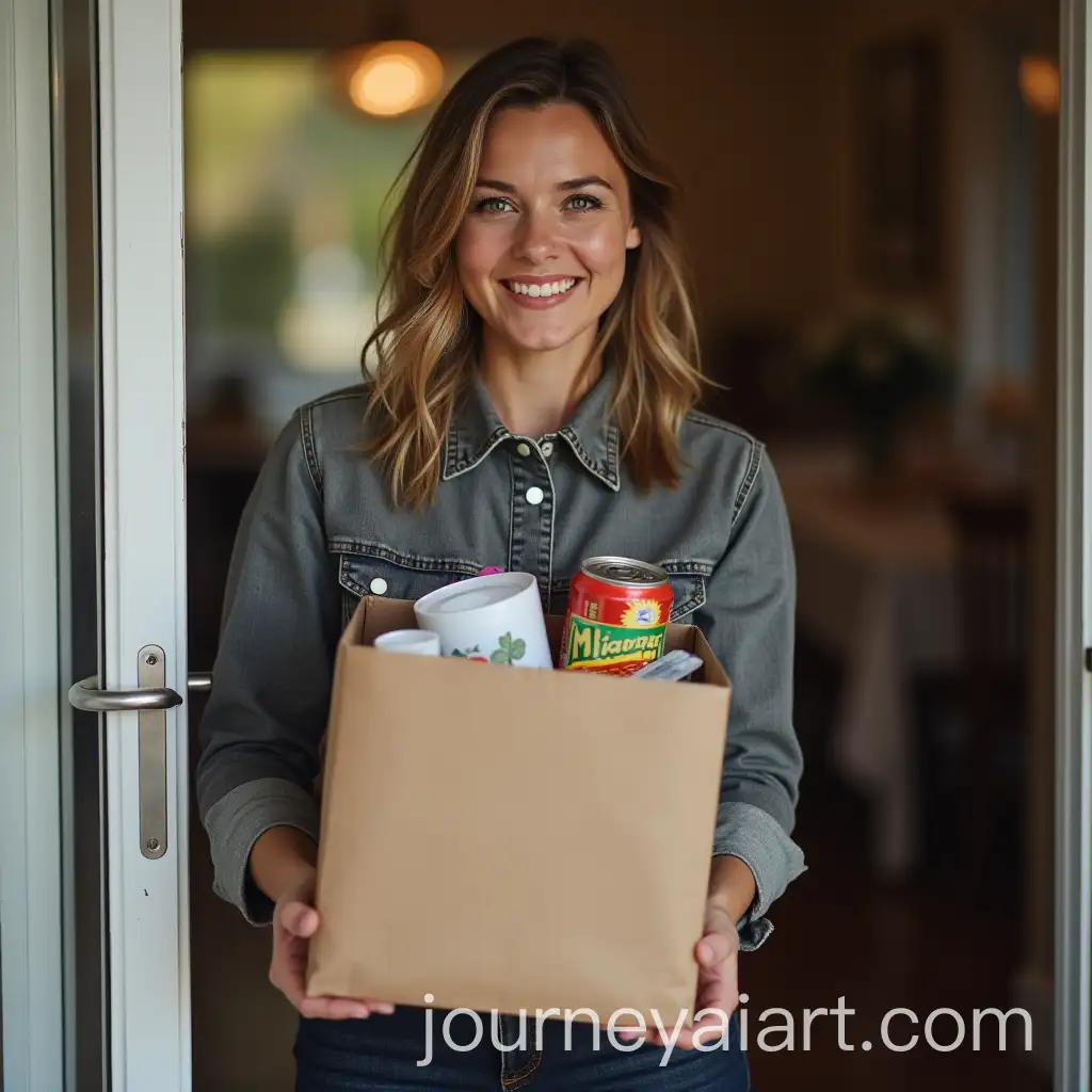 Woman-Collecting-NonPerishable-Food-Door-to-Door-in-Suburb