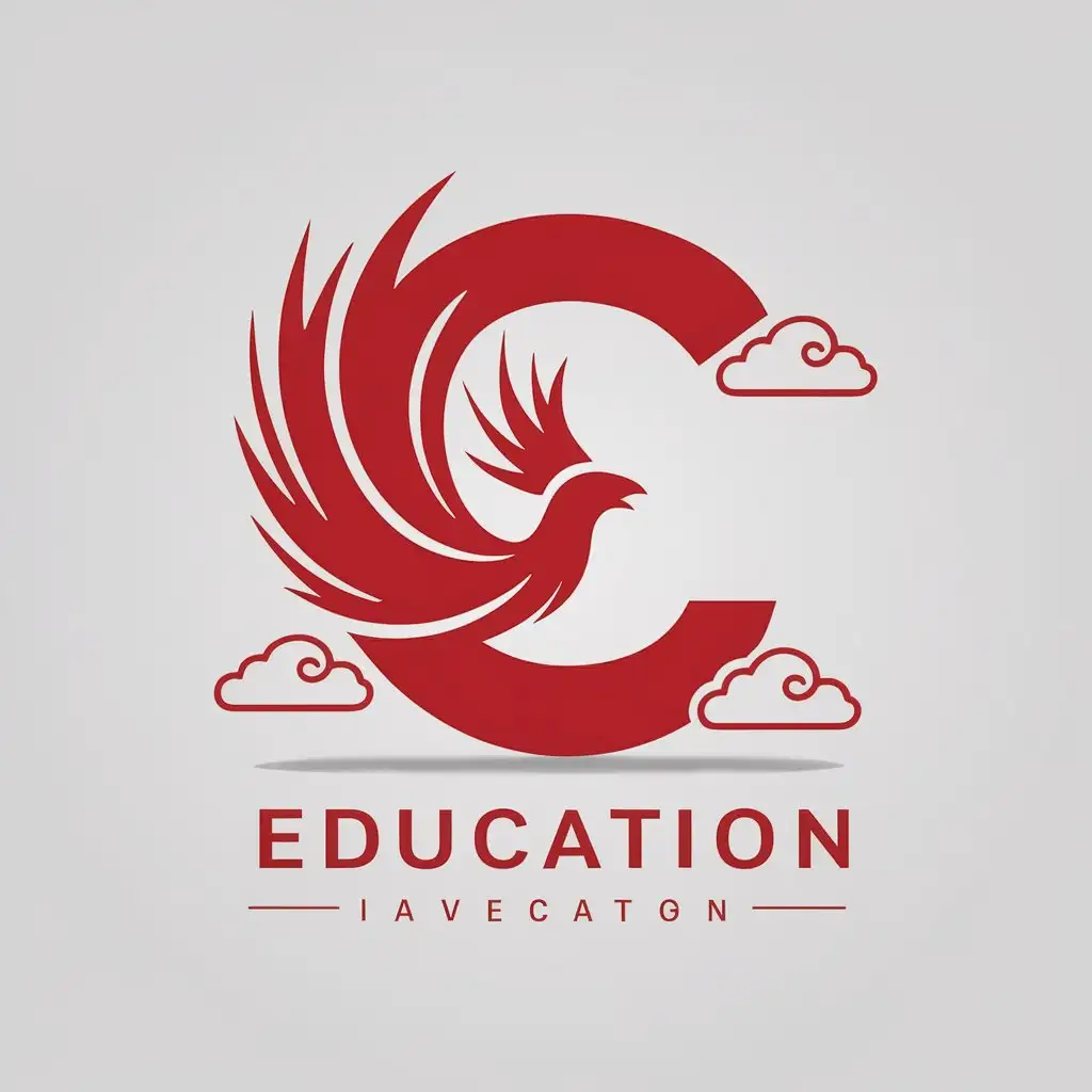 a vector logo design,with the text "C", main symbol:Phoenix, auspicious clouds,,Minimalistic,be used in Education industry,clear background