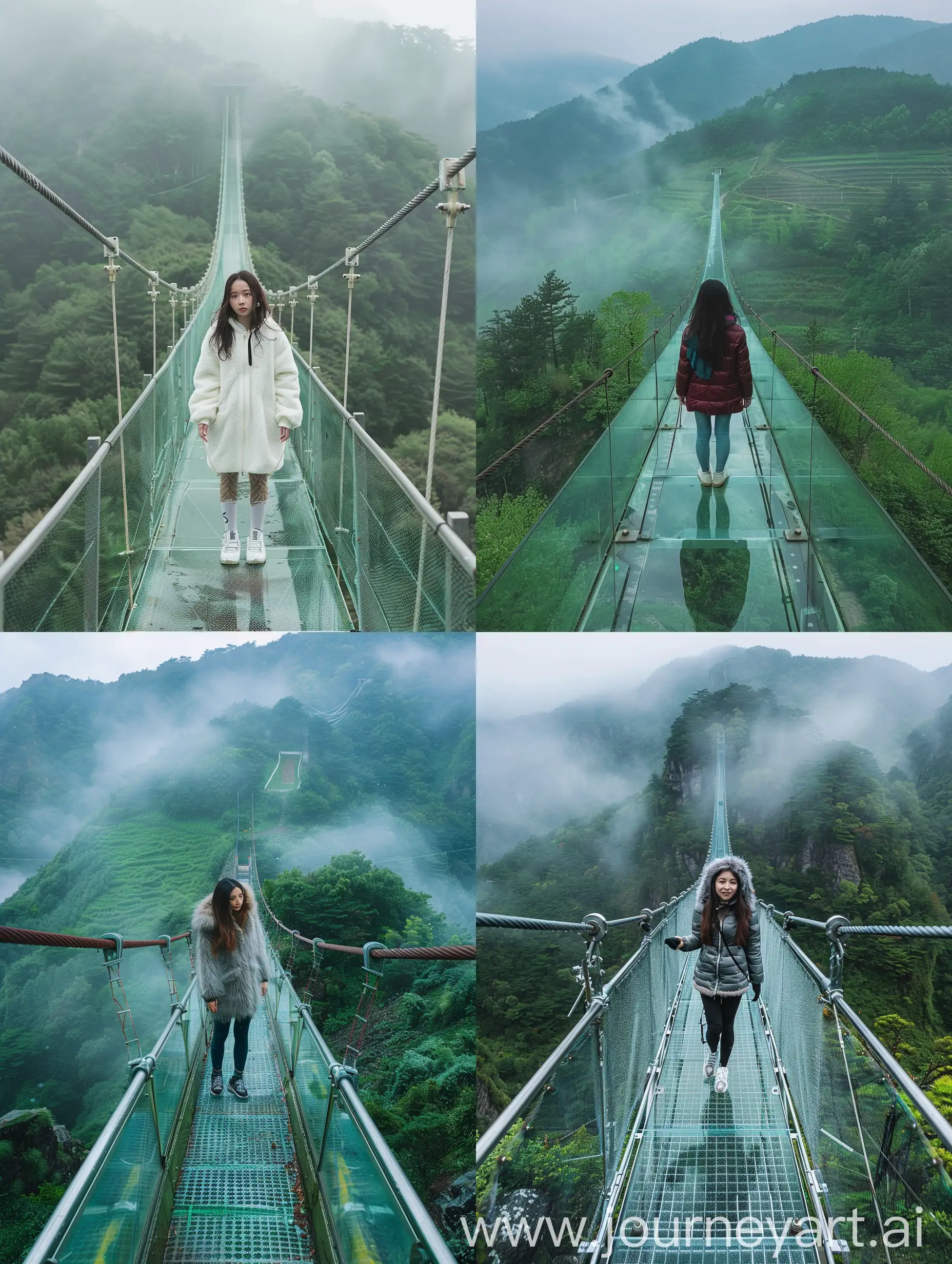 Korean-Woman-on-Glass-Bridge-Over-Valley-Landscape