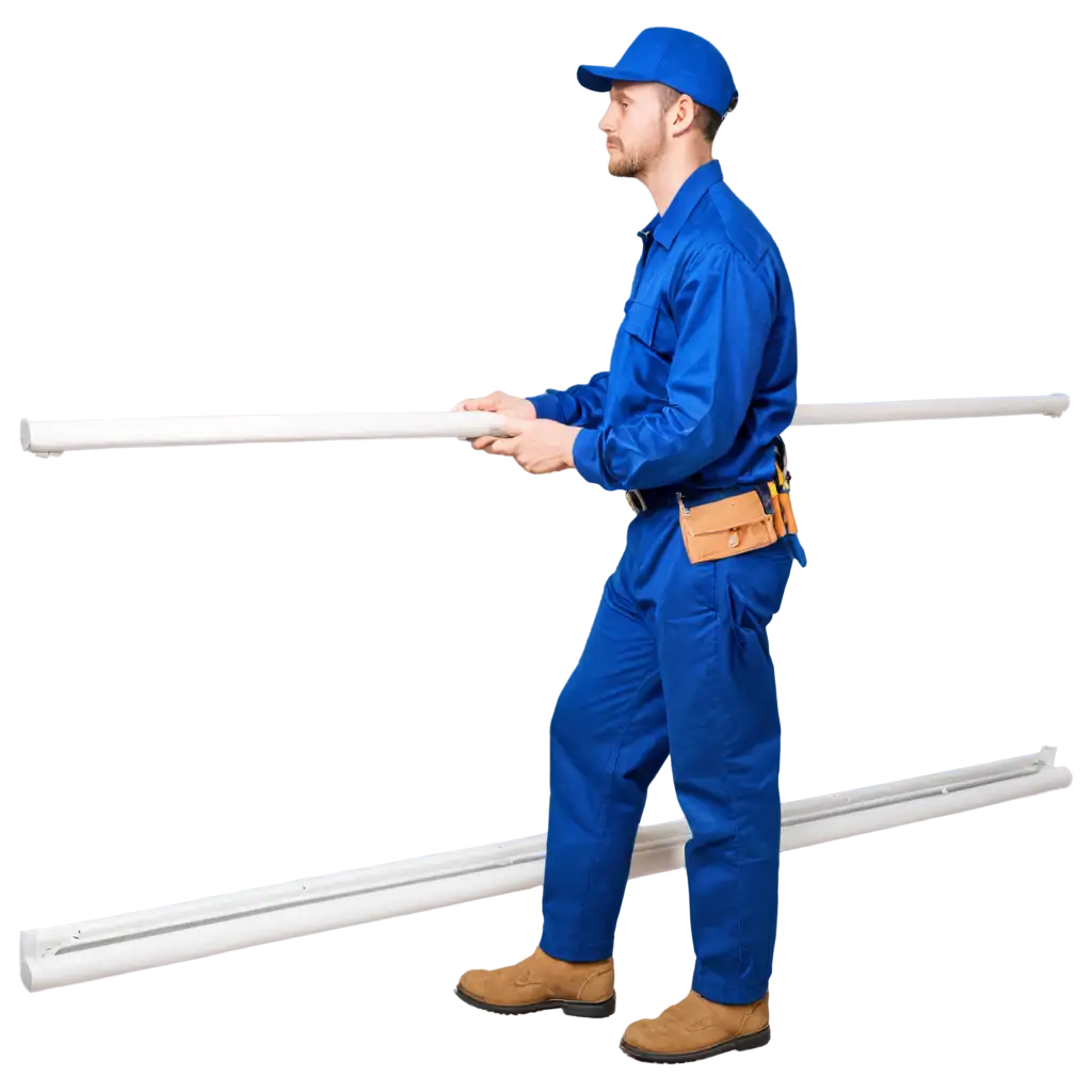 A Handyman in a blue uniform  installing grab bars in a commercial bathroom.