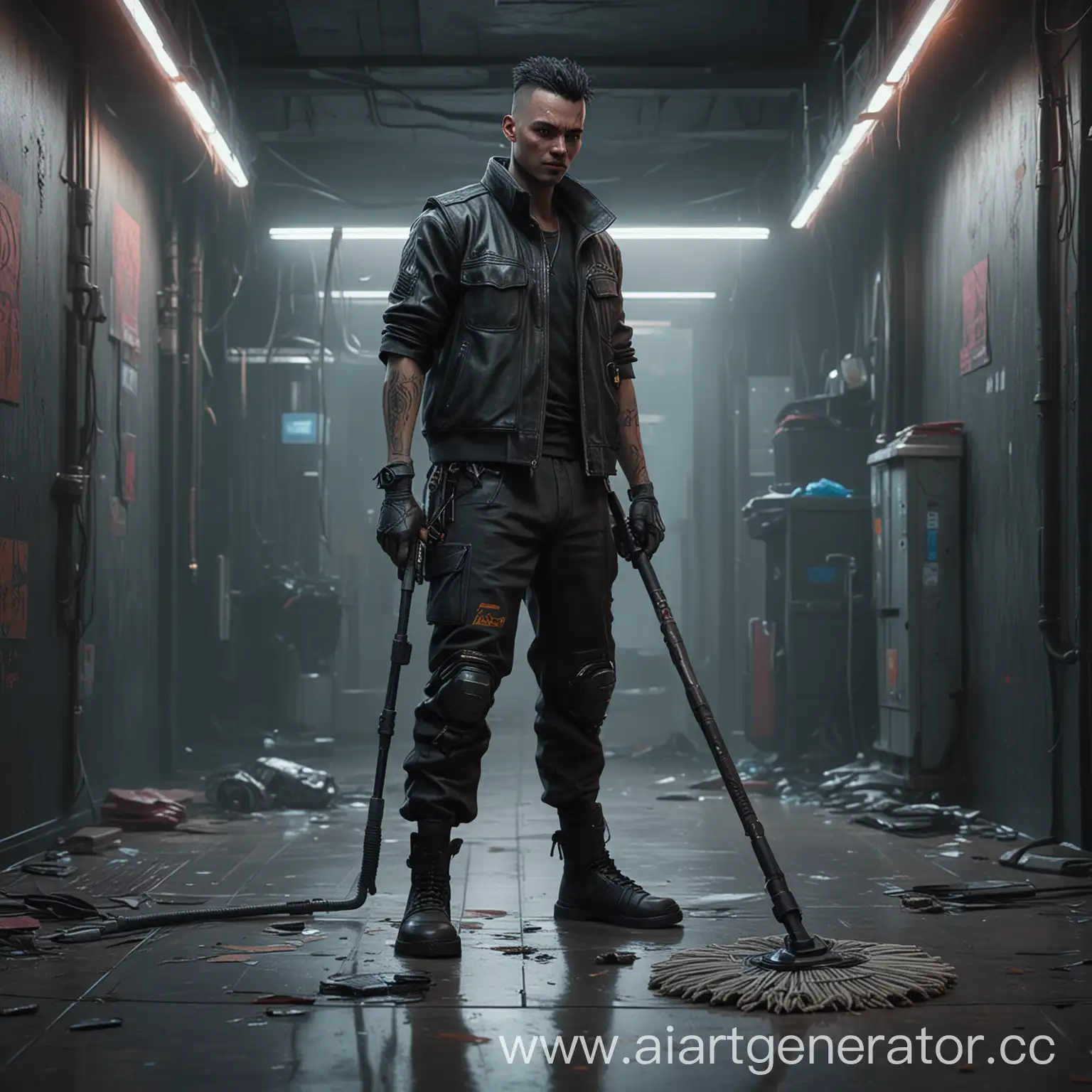 Cyberpunk-Janitor-Cleaning-Floors-with-a-Mop