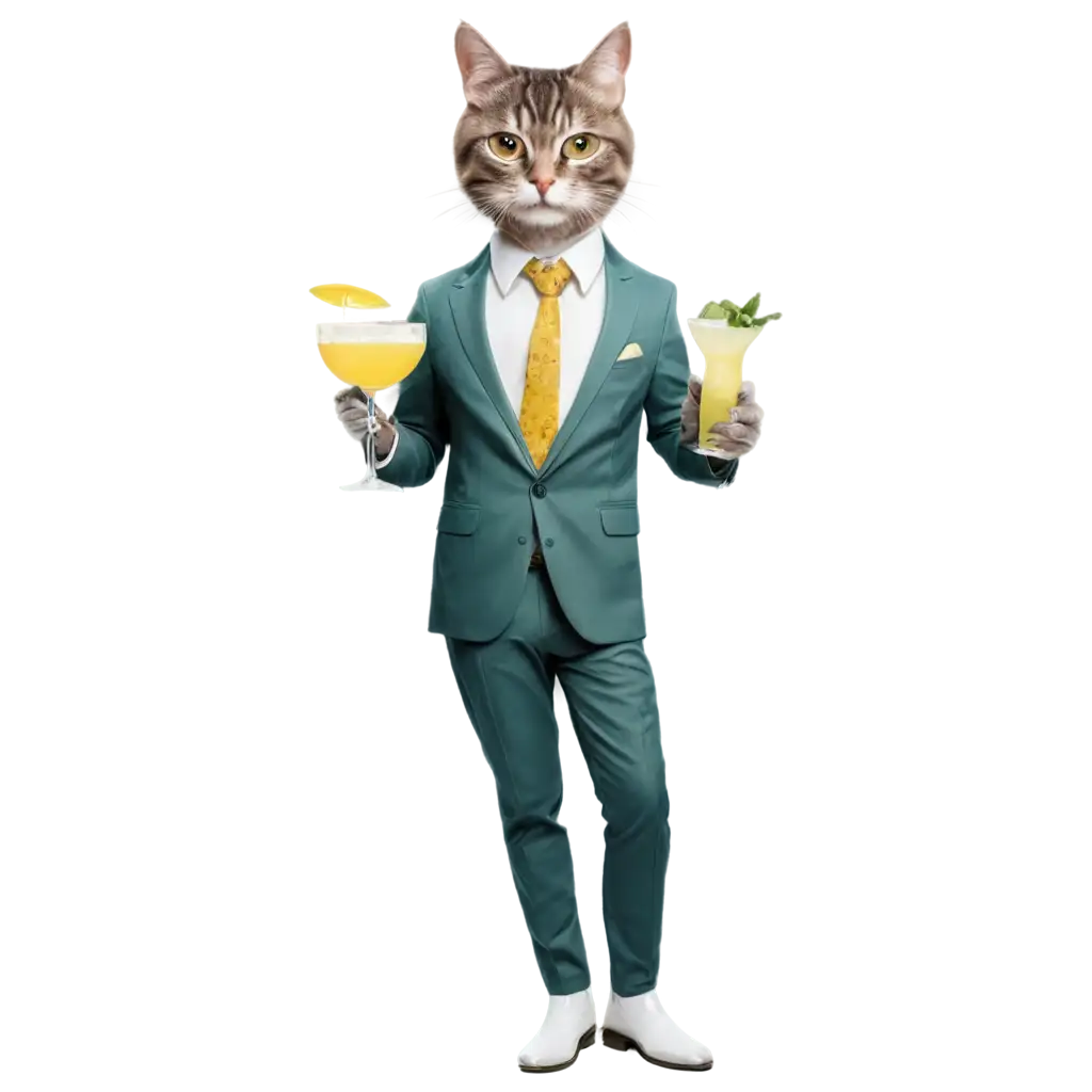 Stylishly-Dressed-Cat-with-Human-Body-Holding-a-Margarita-PNG-Image