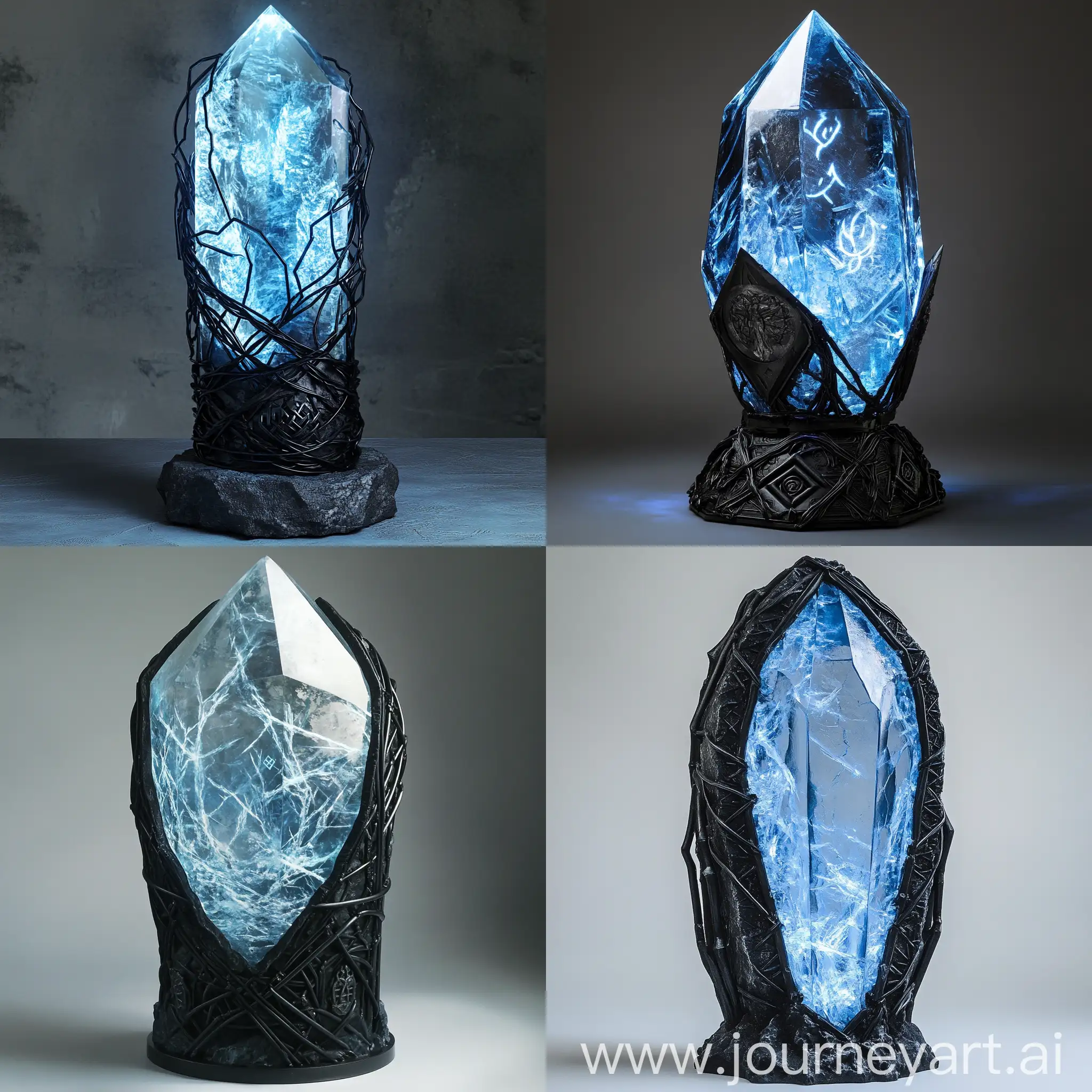 Magical-Ice-Crystal-with-Dark-Metal-Net-and-Runes