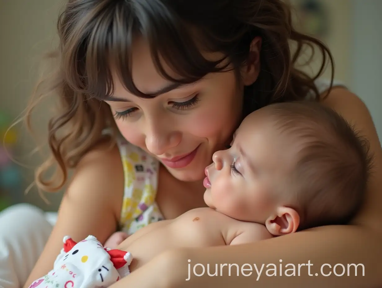 Mother-and-Baby-CloseUp-Persian-Features-Floral-Lemon-Bra-and-Hello-Kitty-Diaper