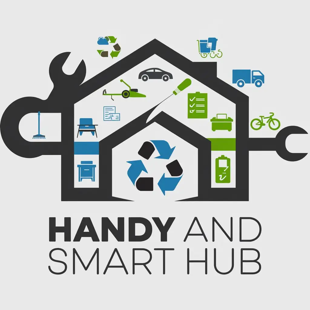 LOGO Design For Handy and Smart Hub Modern and Clean Logo Integrating Home Cleaning Handyman Recycling Lawn Care and More