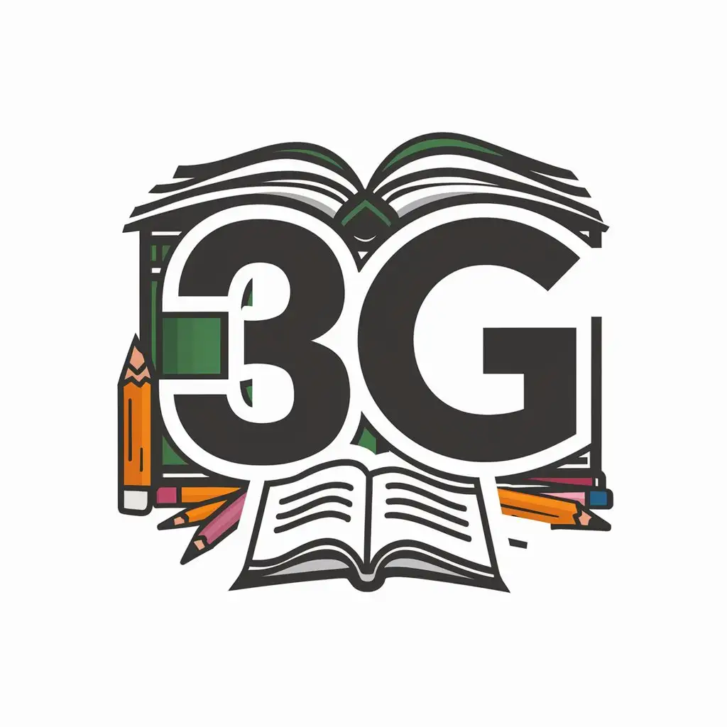 a vector logo design,with the text "3g", main symbol:3 ‘G’ class. Books, pencil lead worn down, pens, pencils,Moderate,be used in Education industry,clear background