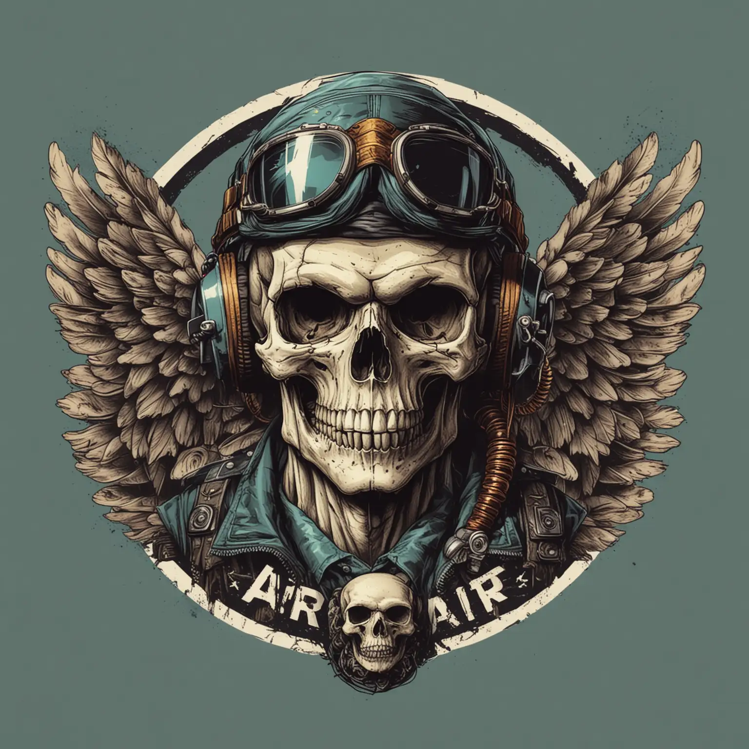 AIR PILOT  LOGO  DIGITAL , SKULL CLOSE ILLUSTRATION COLOR