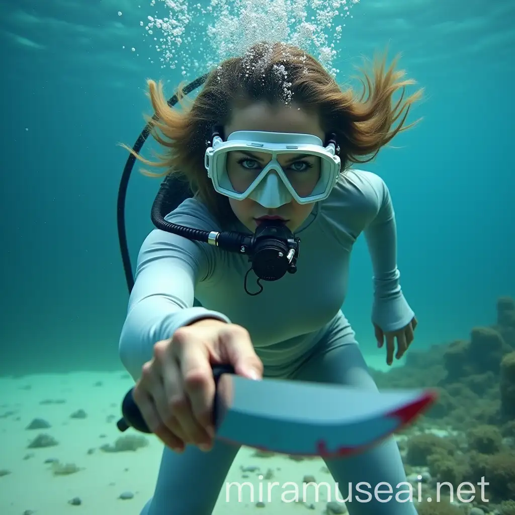 Dramatic Underwater Scene of a Diver with a Knife