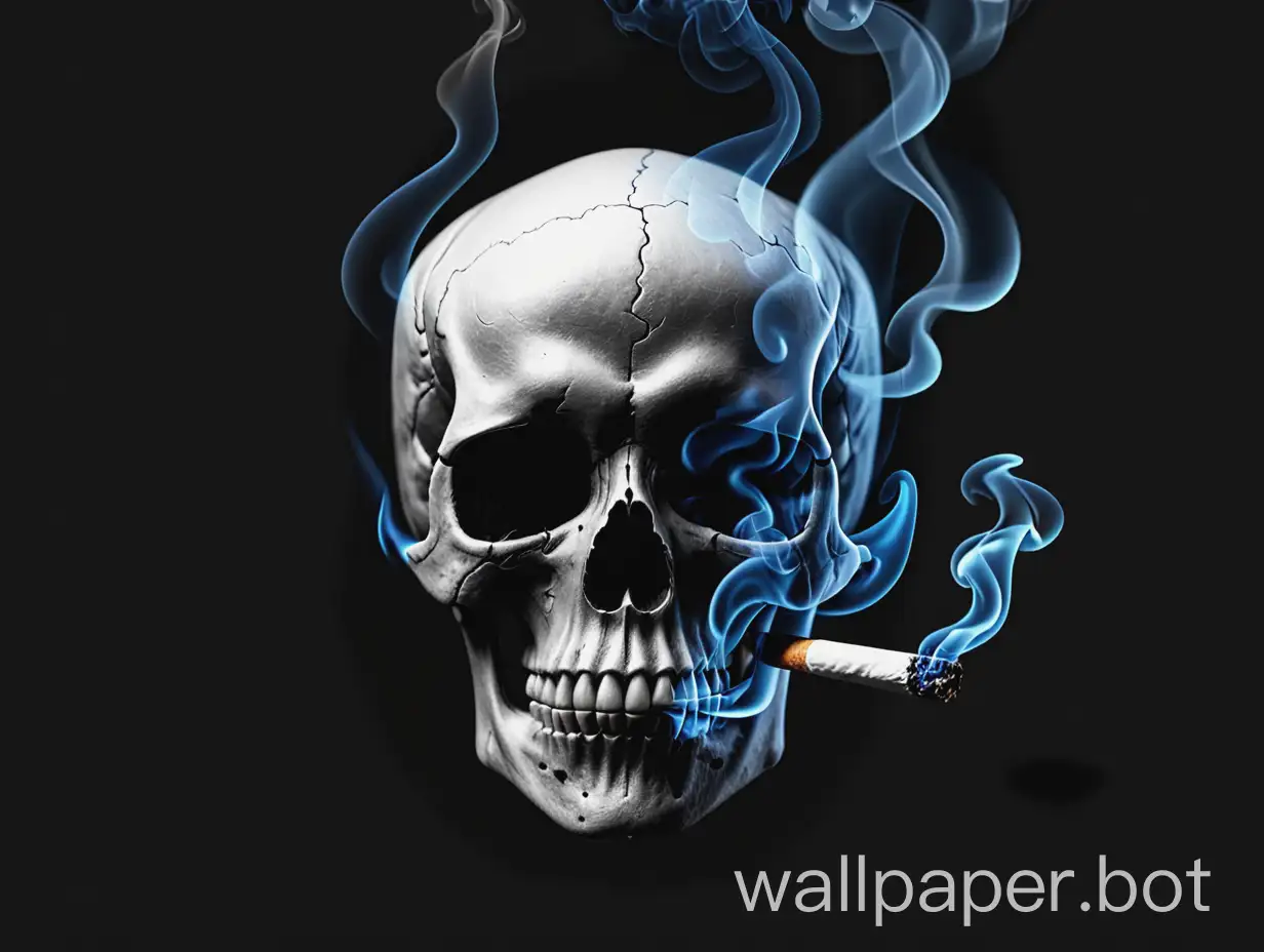 a black background with a centered skul smoking