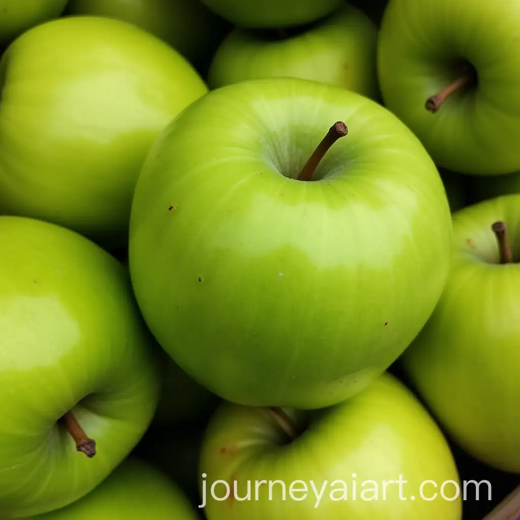 Closeup-of-Fresh-Green-Apples-on-a-Vibrant-Wooden-Table