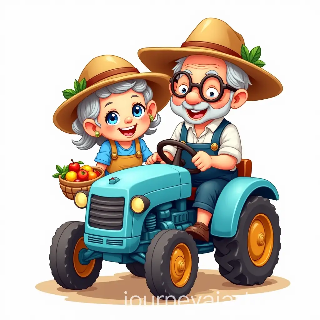 Elderly-Couple-Enjoying-a-Countryside-Tractor-Ride-with-Fruits-Basket