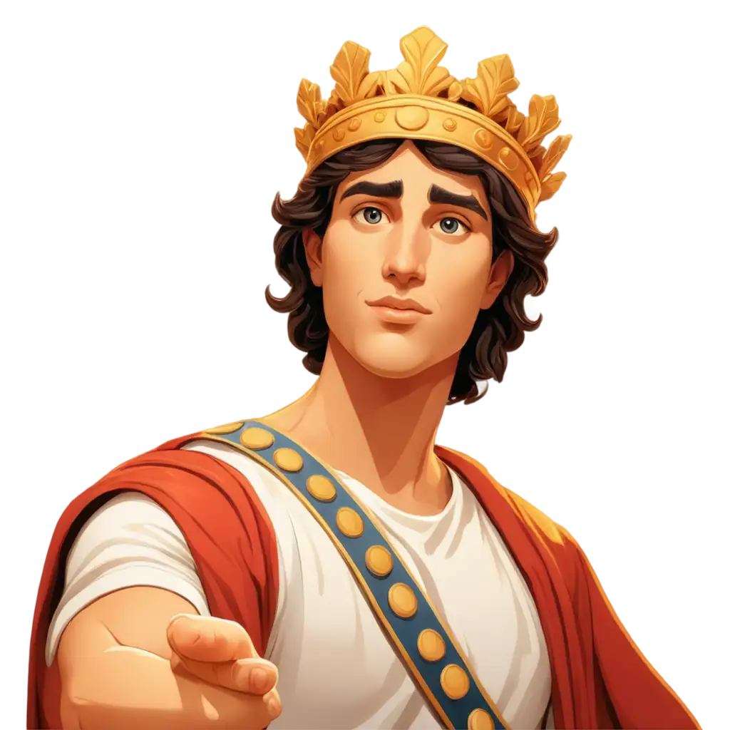 alexander the great on social media posting selfies in his kingdom in cartoon style