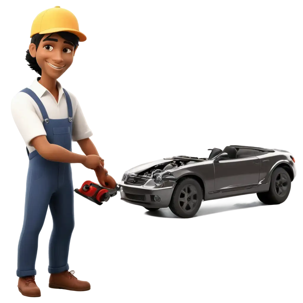 Realistic-PNG-Image-of-a-25YearOld-Indian-Mechanic-Inspecting-a-Car-with-Bonnet-Up