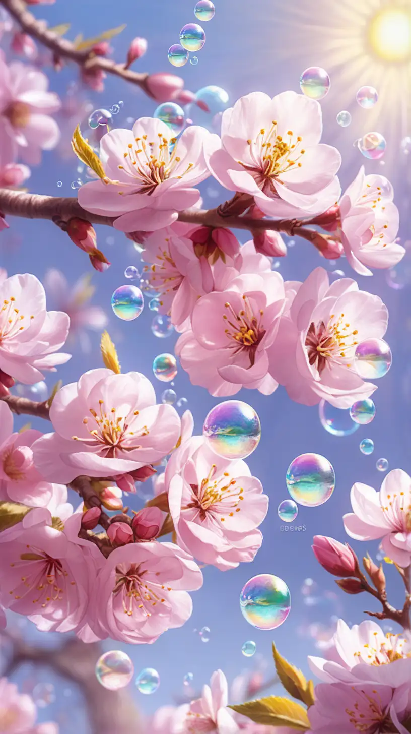 Sunlit Digital Painting of Blossoms and Bubbles