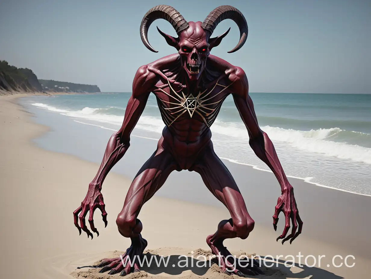 The-Summoned-Beach-Fiend-with-Three-Horns-and-a-Pentagram