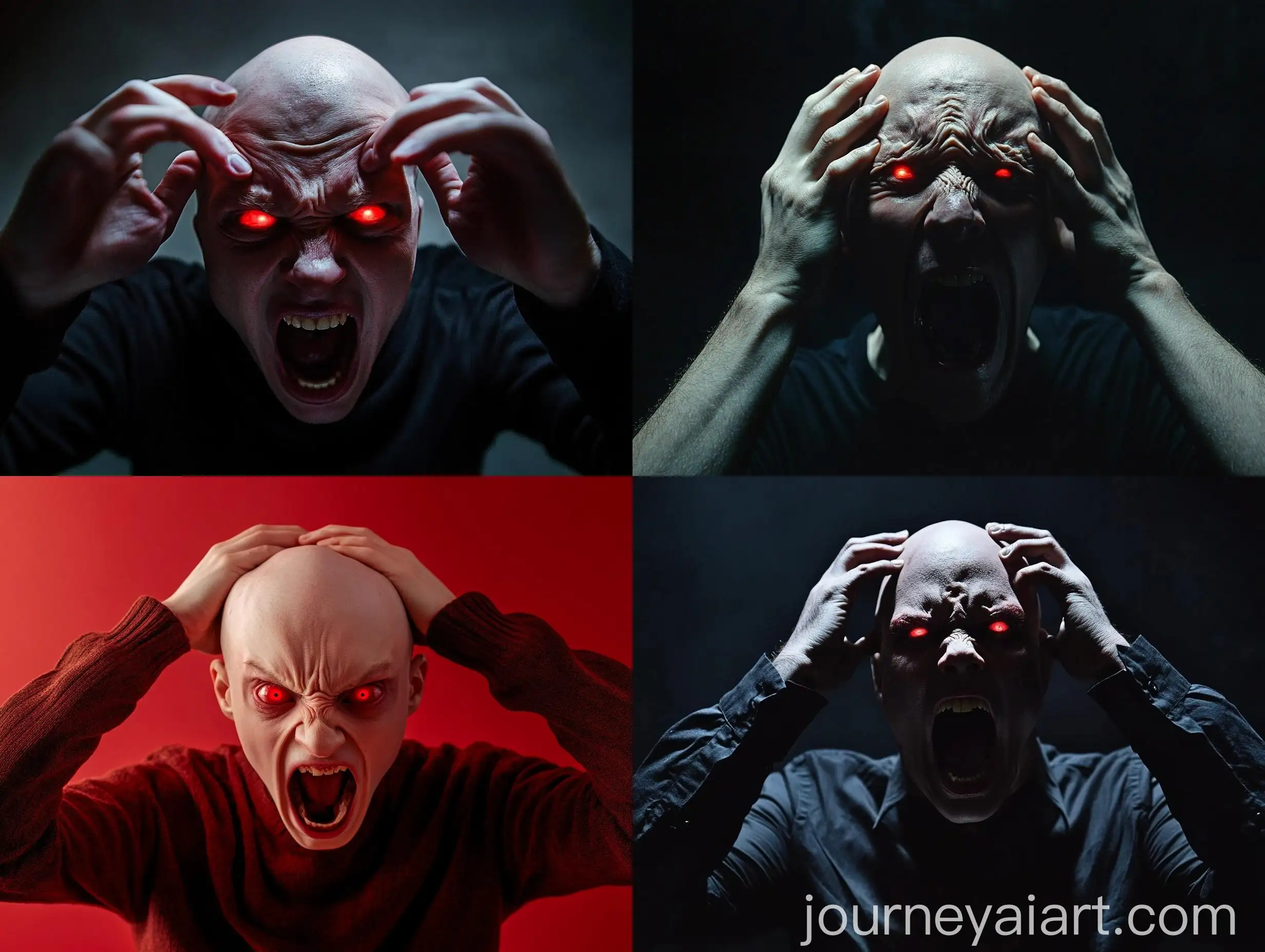 Stressed-Bald-Person-with-Red-Eyes-Gripping-Head-in-Anguish