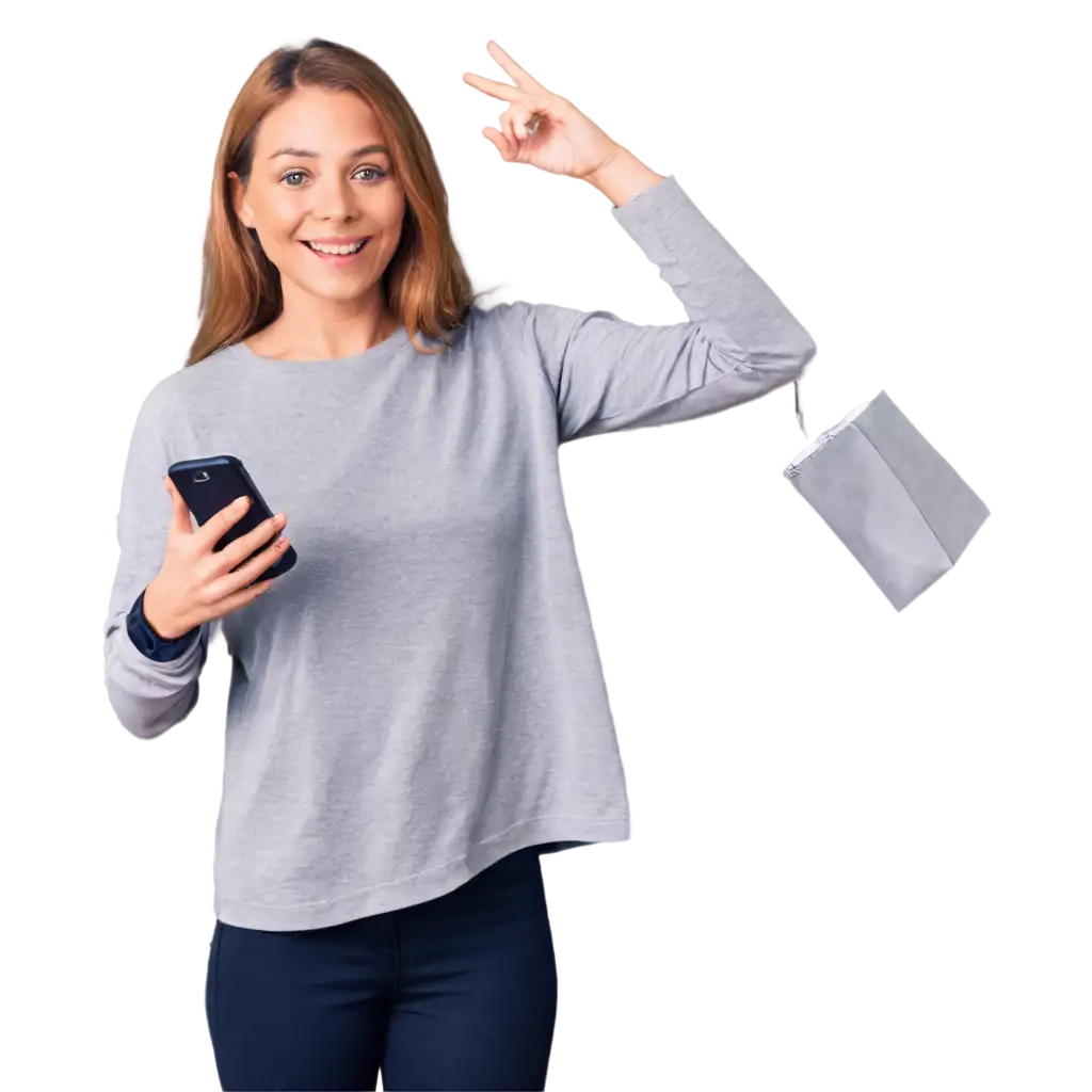 Woman-Happy-with-Cell-Phone-in-Hand-HighQuality-PNG-Image-for-Enhanced-Clarity-and-Detail