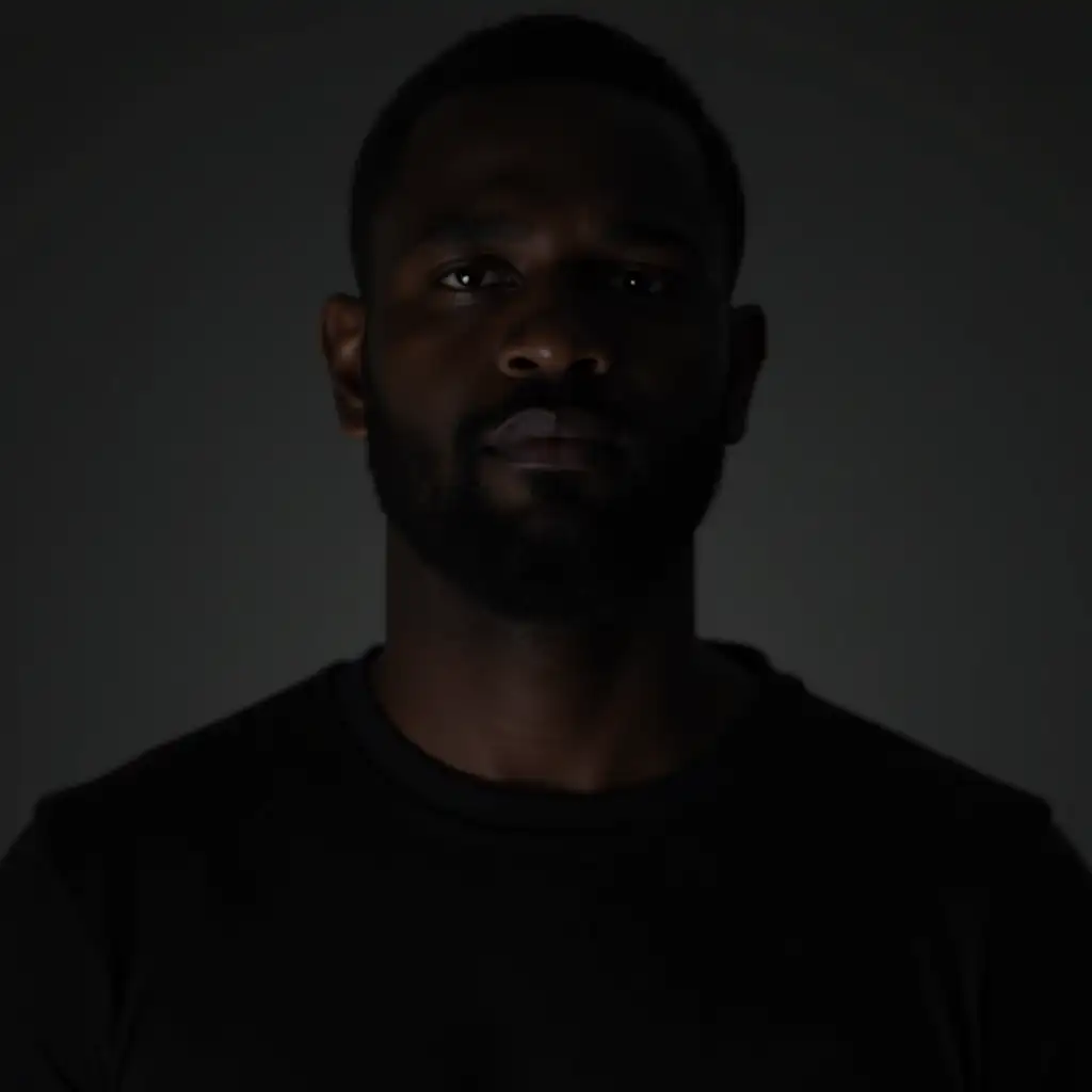 Bearded-Black-Shirtless-Man-in-Dark-Setting-with-Transparent-Background