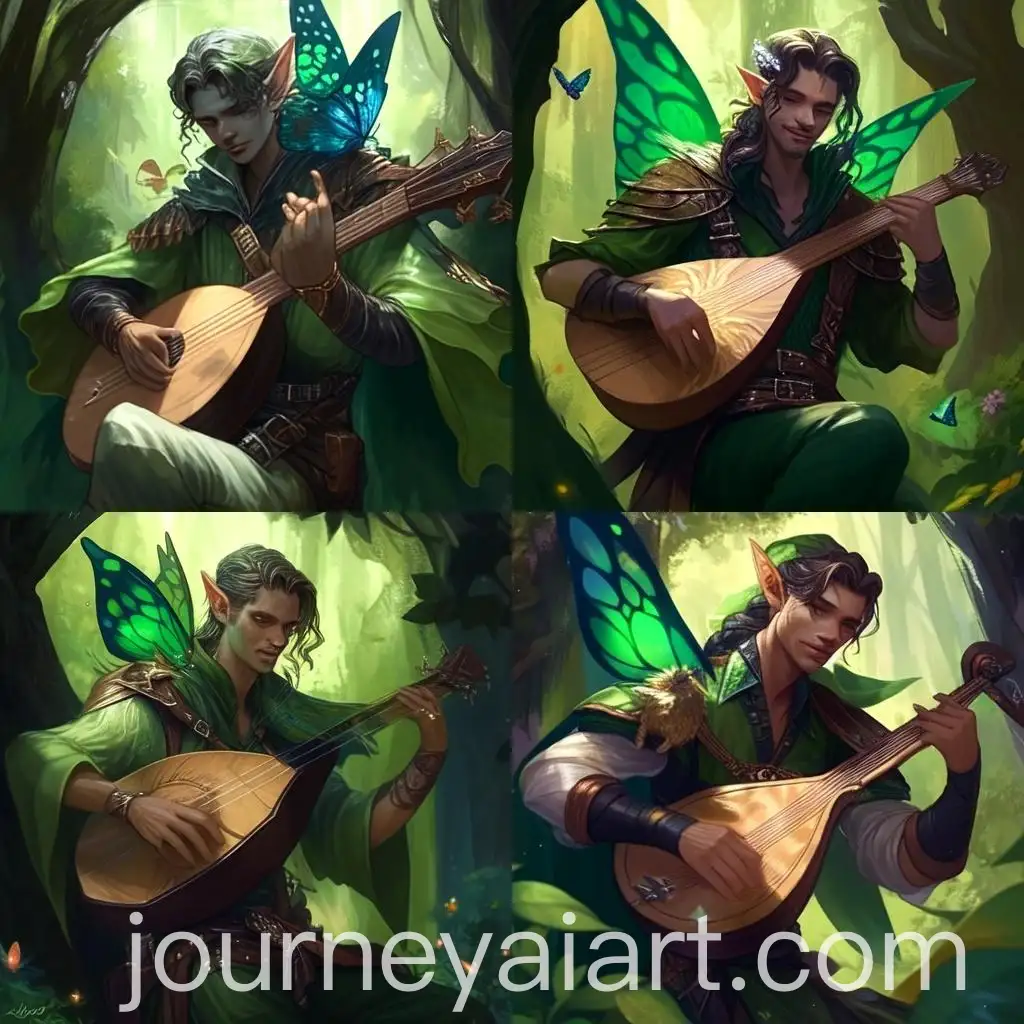 Azata-Bard-with-Green-Butterfly-Wings-Playing-Lute-in-Mystic-Forest