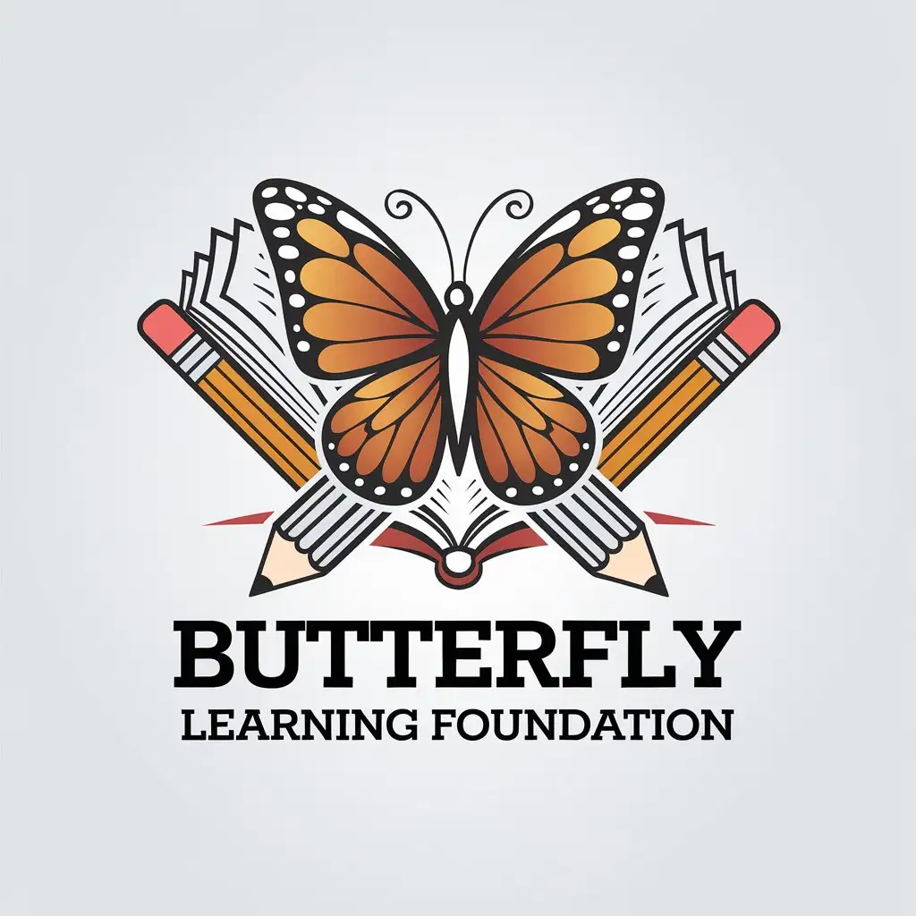 LOGO Design for Butterfly Learning Foundation Butterfly on Double Pencil with Books Theme for Education Industry