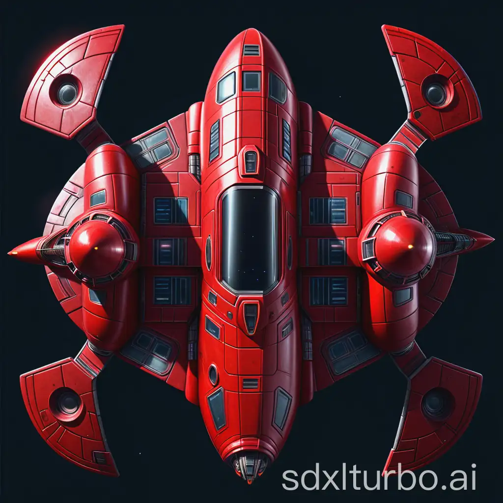 red Spaceship, topdown view, no background, for png
